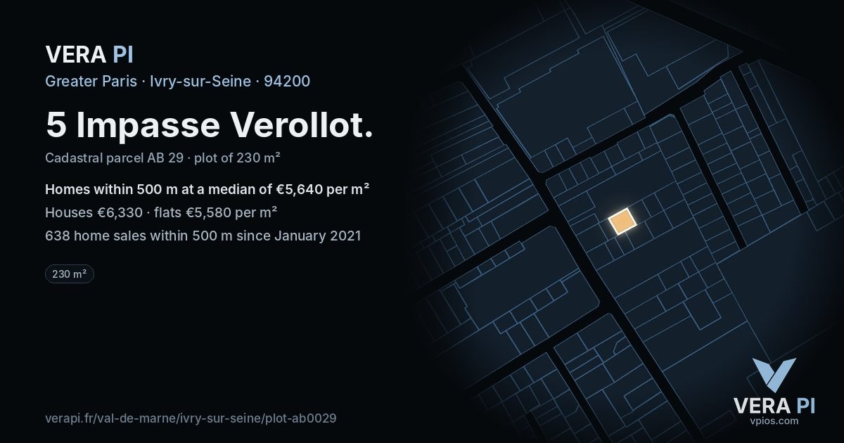 5 Impasse Verollot, Ivry-sur-Seine at night – the plot lit, the parcels around coloured by the prices near them