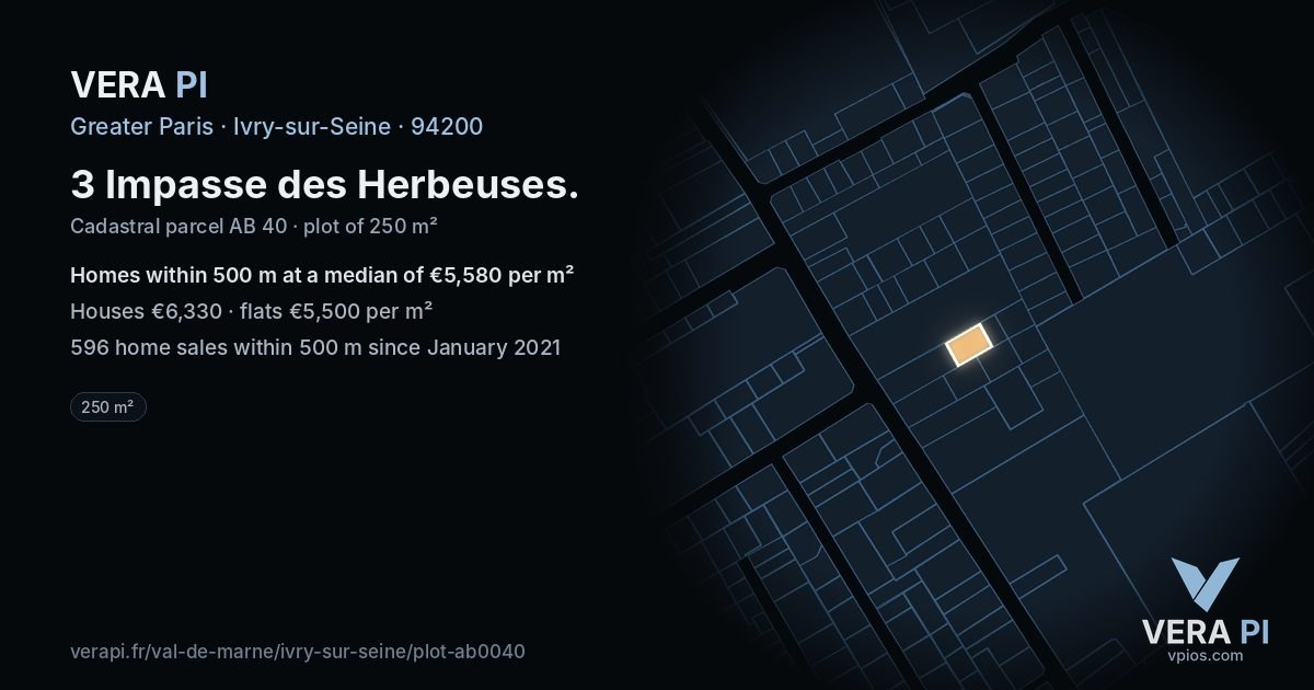 3 Impasse des Herbeuses, Ivry-sur-Seine at night – the plot lit, the parcels around coloured by the prices near them