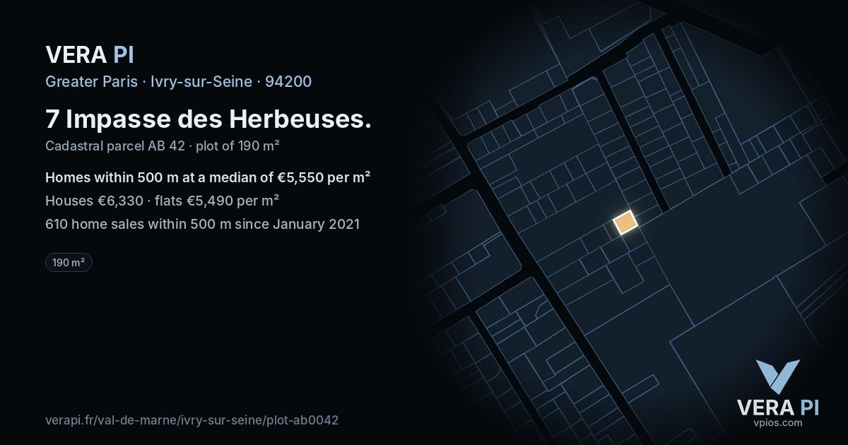 7 Impasse des Herbeuses, Ivry-sur-Seine at night – the plot lit, the parcels around coloured by the prices near them