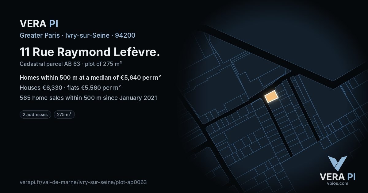 11 Rue Raymond Lefèvre, Ivry-sur-Seine at night – the plot lit, the parcels around coloured by the prices near them