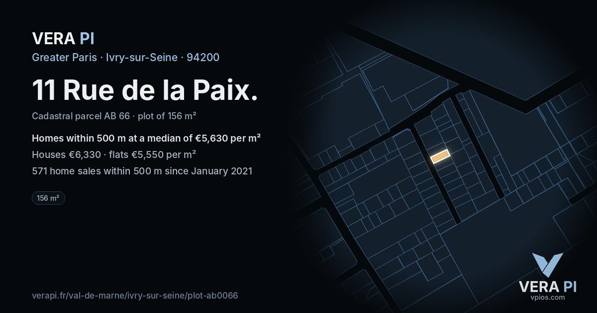 11 Rue de la Paix, Ivry-sur-Seine at night – the plot lit, the parcels around coloured by the prices near them
