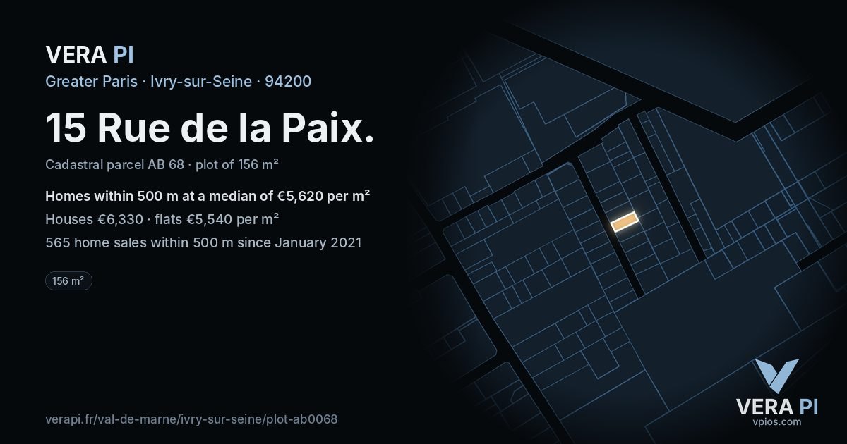15 Rue de la Paix, Ivry-sur-Seine at night – the plot lit, the parcels around coloured by the prices near them