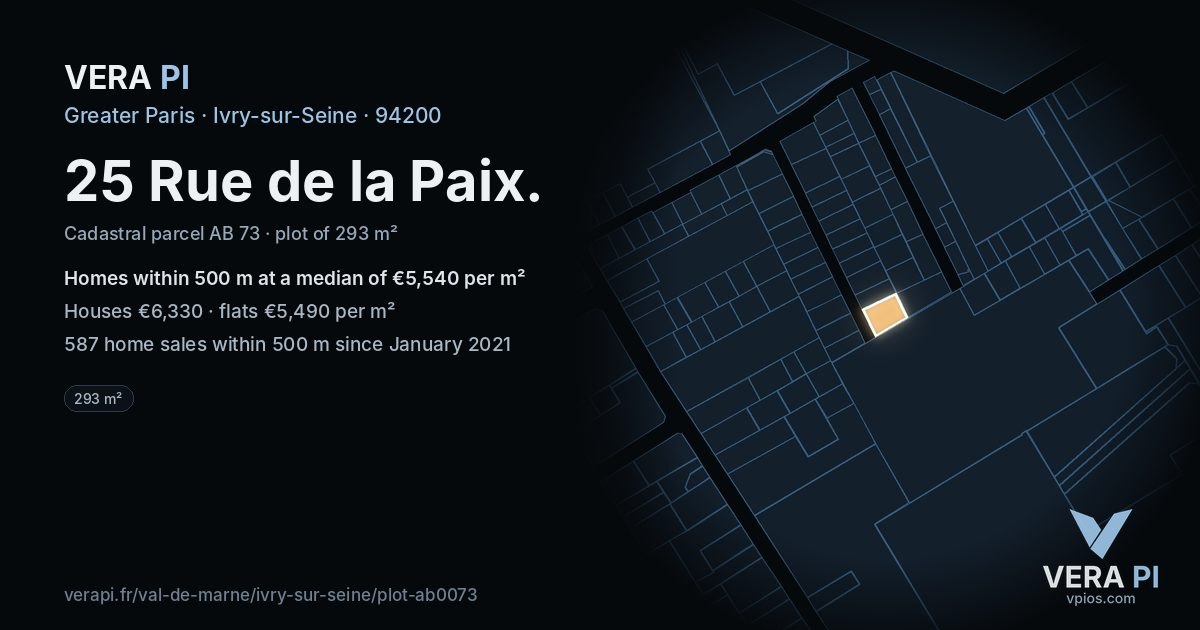 25 Rue de la Paix, Ivry-sur-Seine at night – the plot lit, the parcels around coloured by the prices near them
