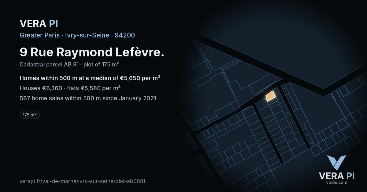9 Rue Raymond Lefèvre, Ivry-sur-Seine at night – the plot lit, the parcels around coloured by the prices near them