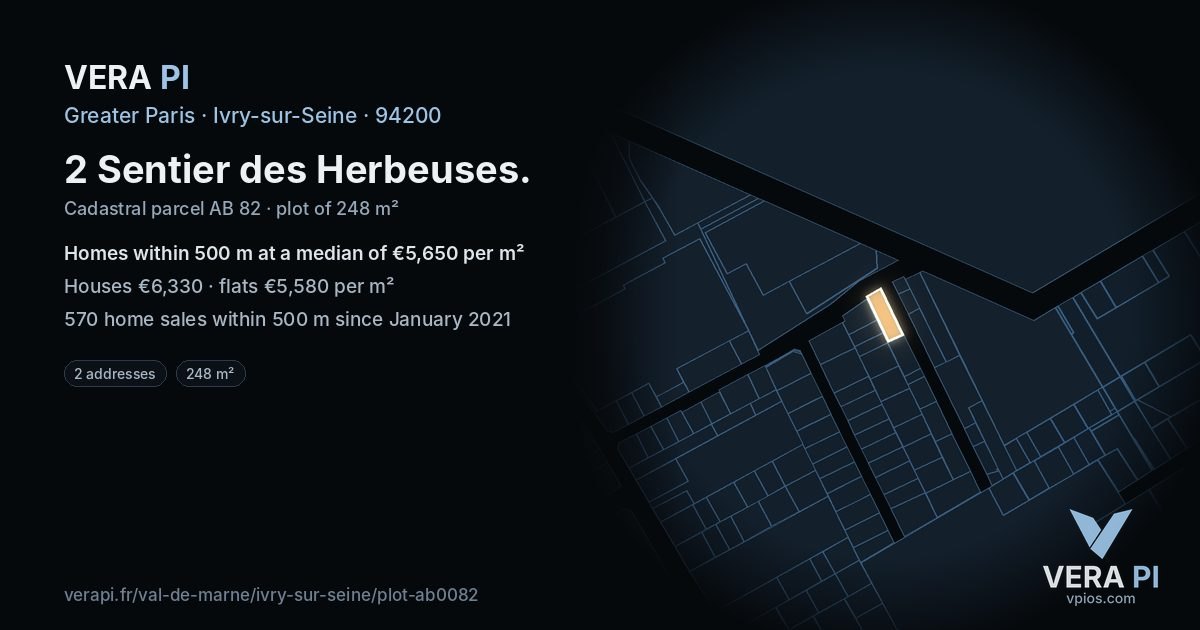 2 Sentier des Herbeuses, Ivry-sur-Seine at night – the plot lit, the parcels around coloured by the prices near them