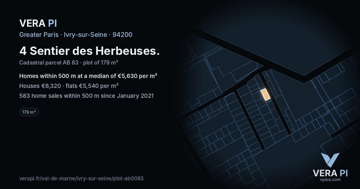 4 Sentier des Herbeuses, Ivry-sur-Seine at night – the plot lit, the parcels around coloured by the prices near them