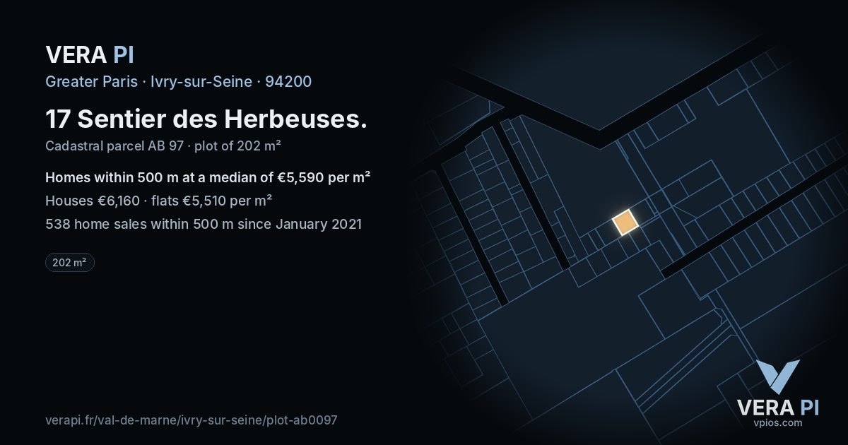17 Sentier des Herbeuses, Ivry-sur-Seine at night – the plot lit, the parcels around coloured by the prices near them