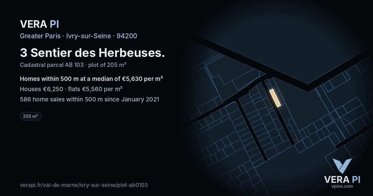 3 Sentier des Herbeuses, Ivry-sur-Seine at night – the plot lit, the parcels around coloured by the prices near them