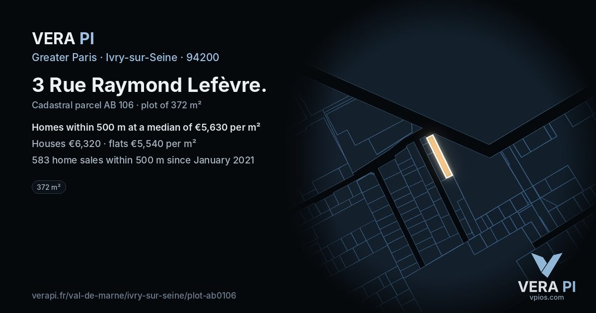 3 Rue Raymond Lefèvre, Ivry-sur-Seine at night – the plot lit, the parcels around coloured by the prices near them