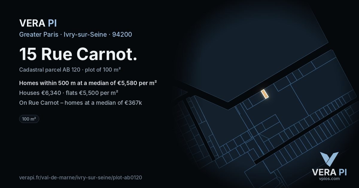 15 Rue Carnot, Ivry-sur-Seine at night – the plot lit, the parcels around coloured by the prices near them