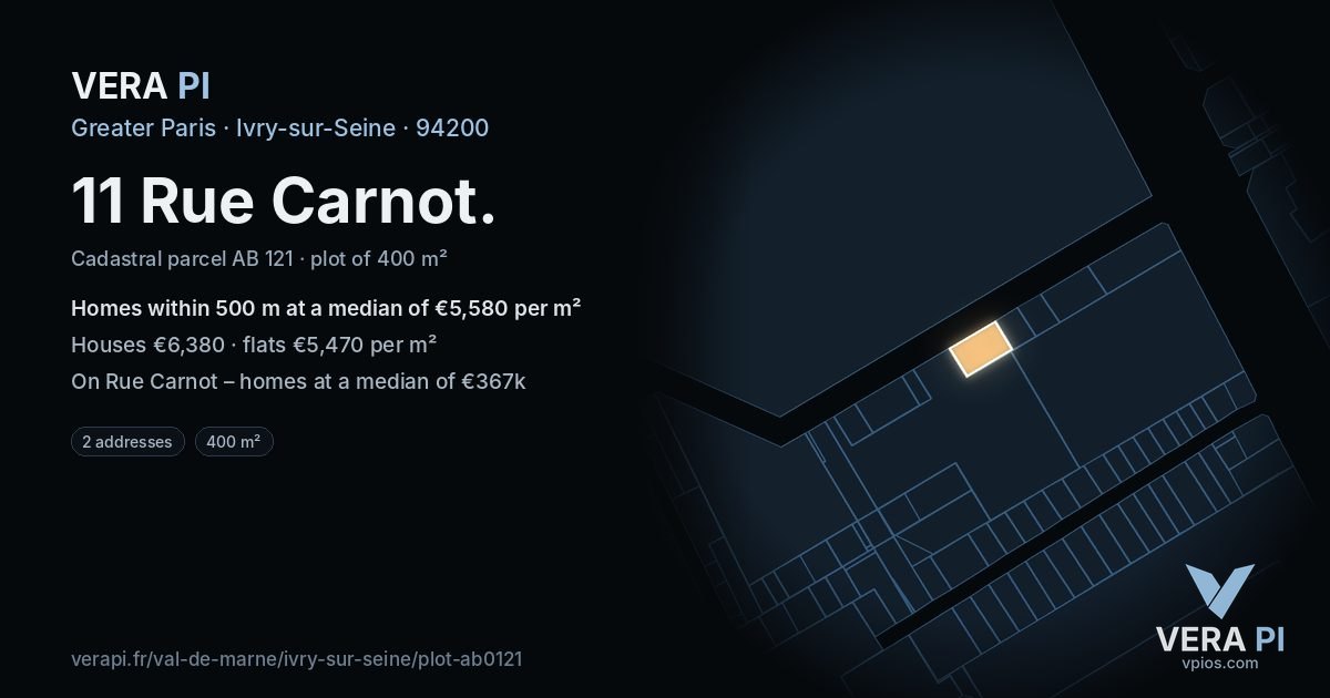 11 Rue Carnot, Ivry-sur-Seine at night – the plot lit, the parcels around coloured by the prices near them