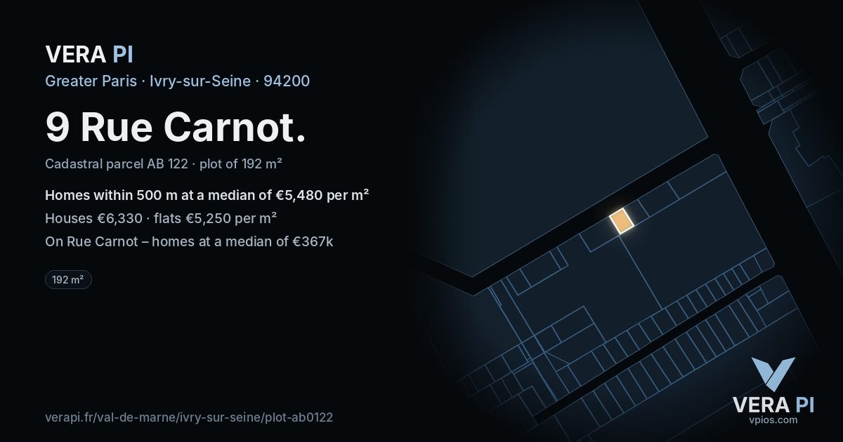9 Rue Carnot, Ivry-sur-Seine at night – the plot lit, the parcels around coloured by the prices near them