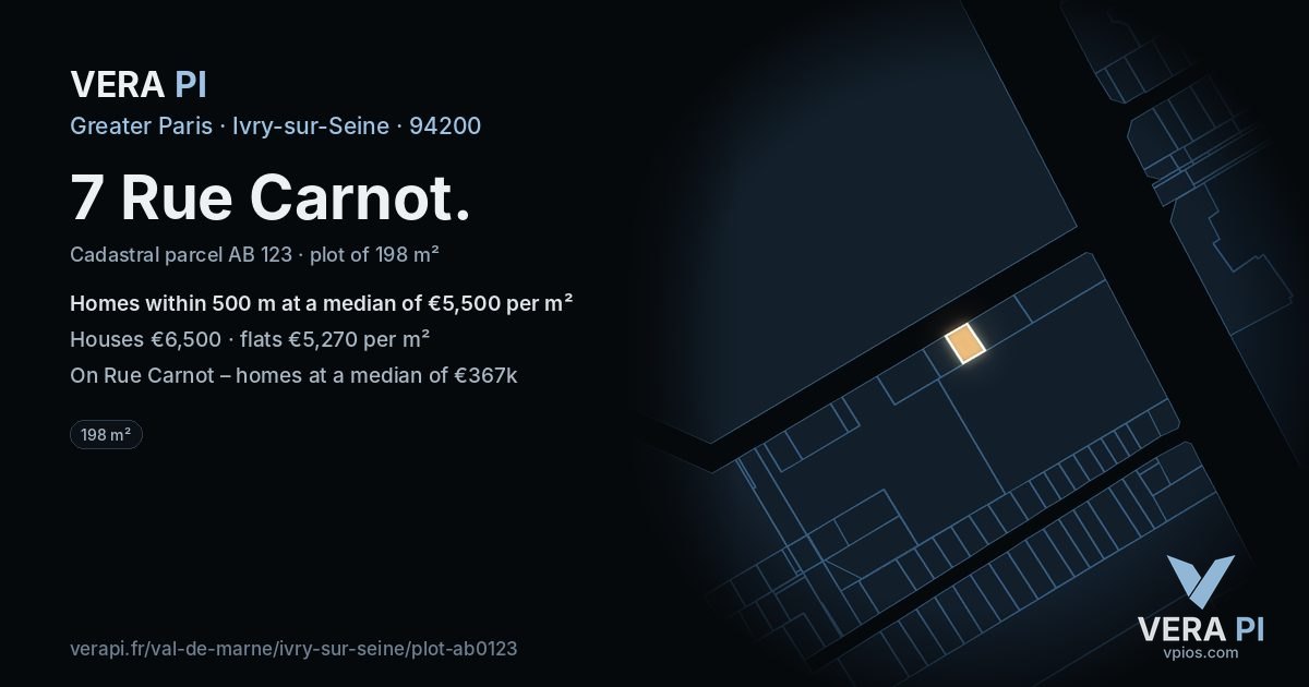 7 Rue Carnot, Ivry-sur-Seine at night – the plot lit, the parcels around coloured by the prices near them