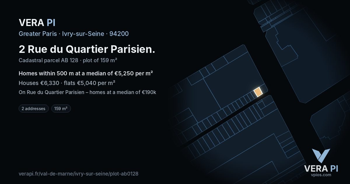 2 Rue du Quartier Parisien, Ivry-sur-Seine at night – the plot lit, the parcels around coloured by the prices near them