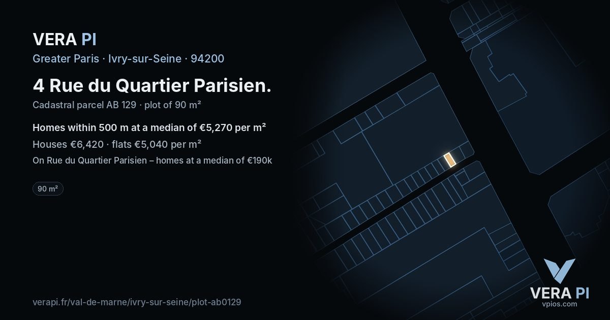 4 Rue du Quartier Parisien, Ivry-sur-Seine at night – the plot lit, the parcels around coloured by the prices near them