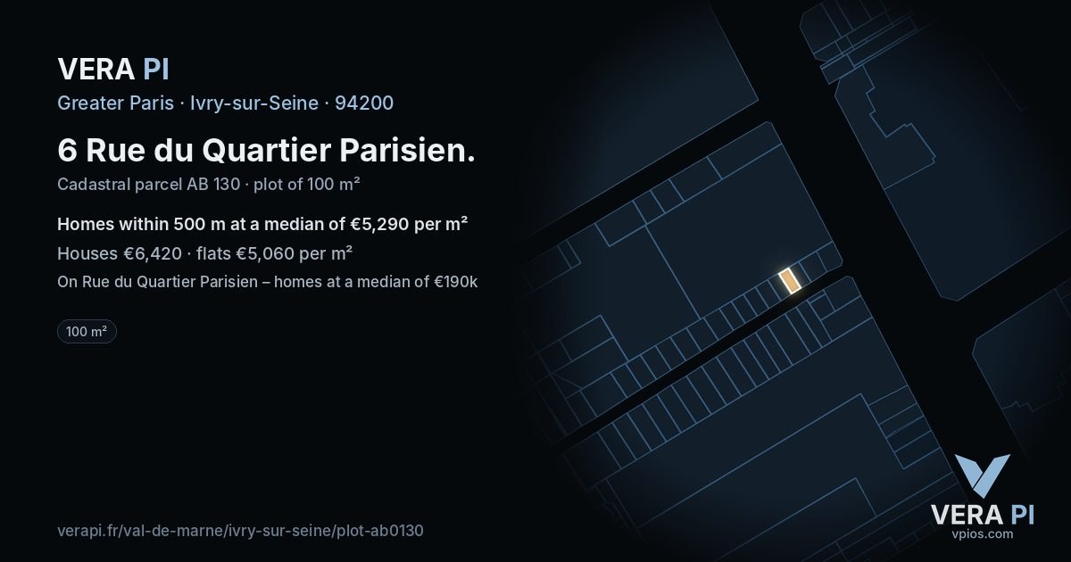 6 Rue du Quartier Parisien, Ivry-sur-Seine at night – the plot lit, the parcels around coloured by the prices near them