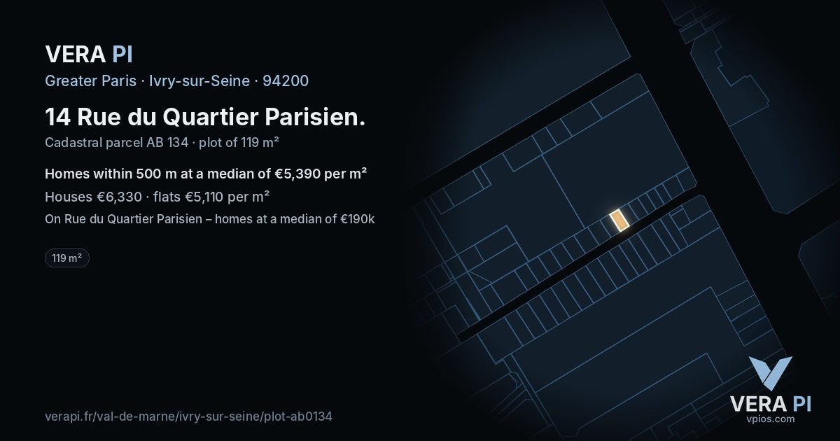 14 Rue du Quartier Parisien, Ivry-sur-Seine at night – the plot lit, the parcels around coloured by the prices near them