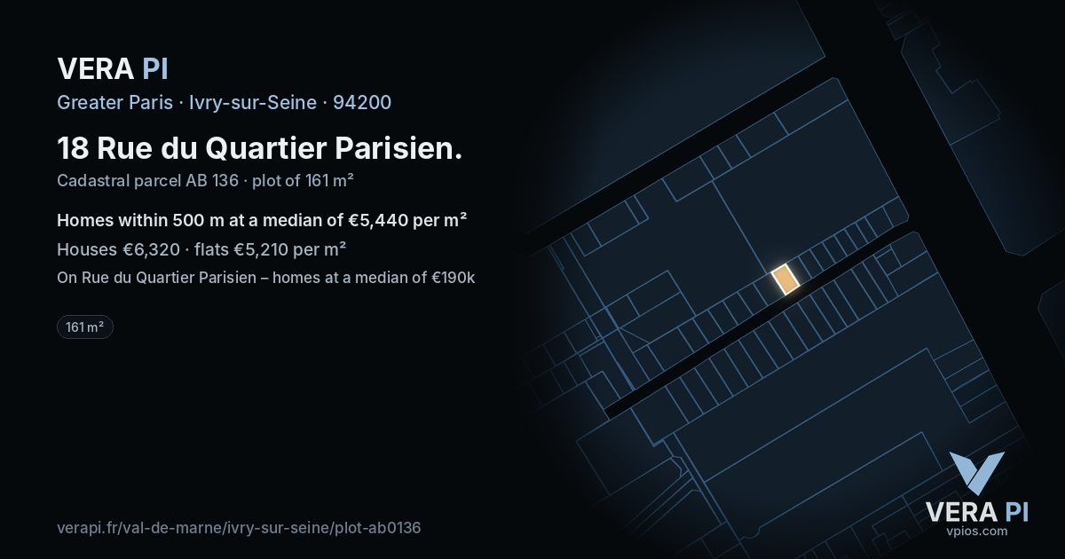 18 Rue du Quartier Parisien, Ivry-sur-Seine at night – the plot lit, the parcels around coloured by the prices near them