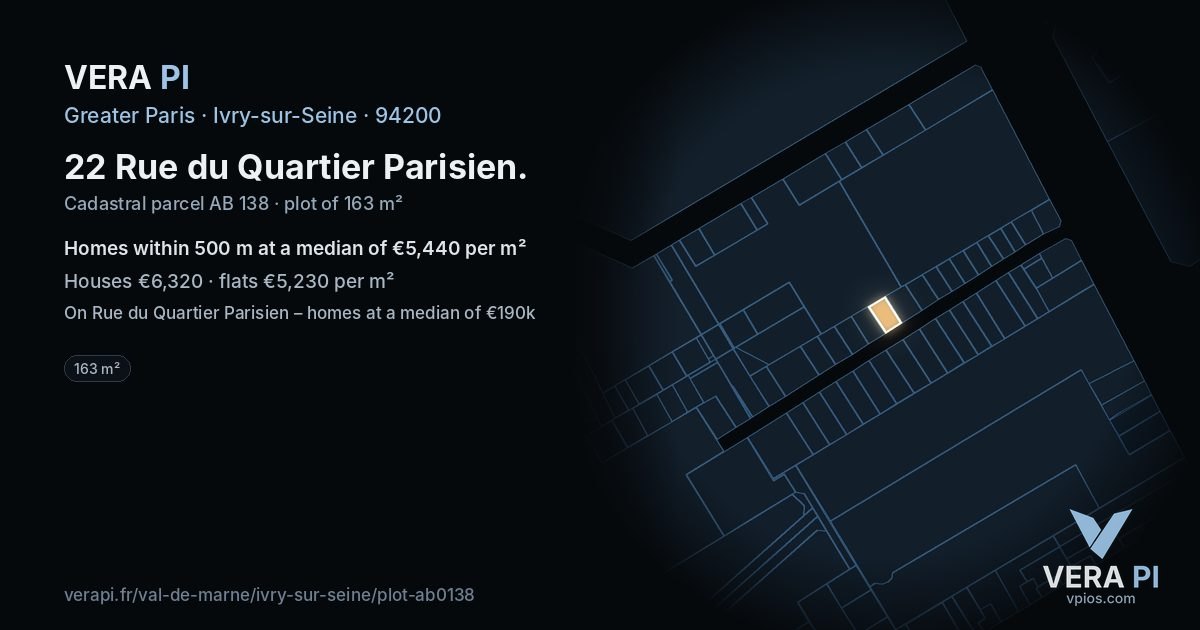 22 Rue du Quartier Parisien, Ivry-sur-Seine at night – the plot lit, the parcels around coloured by the prices near them