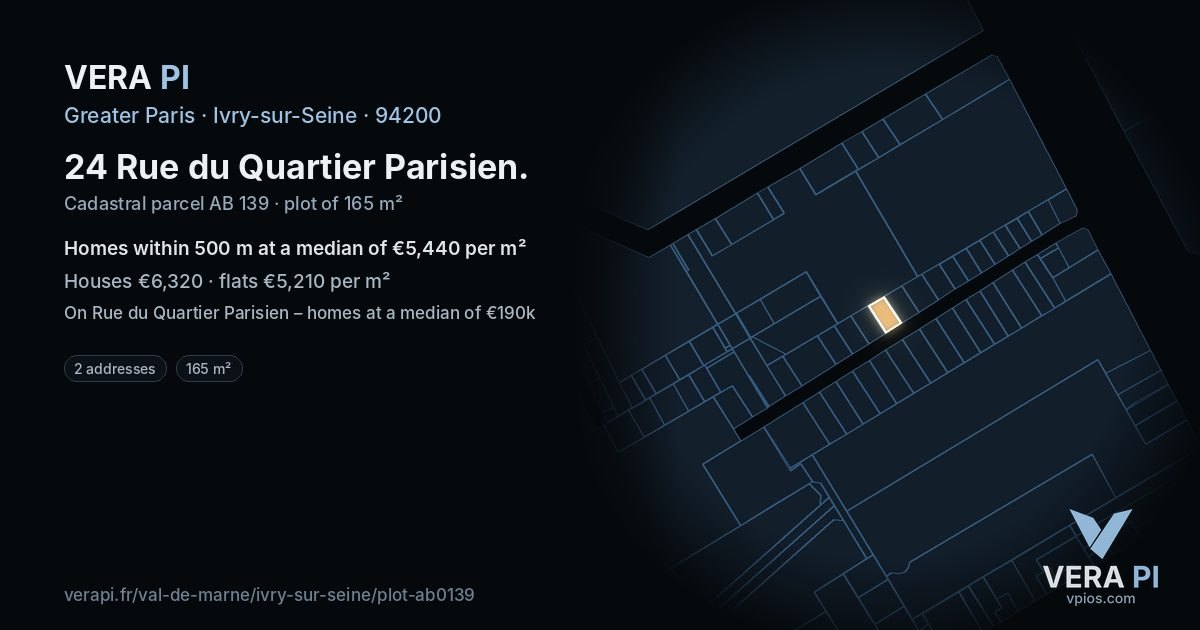 24 Rue du Quartier Parisien, Ivry-sur-Seine at night – the plot lit, the parcels around coloured by the prices near them