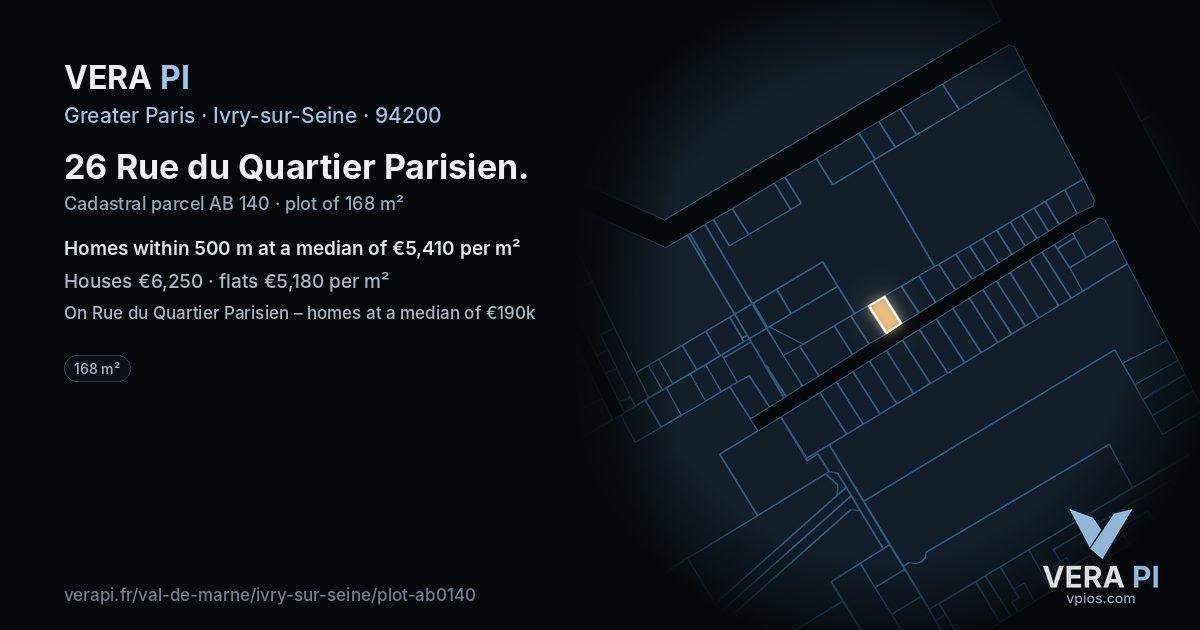26 Rue du Quartier Parisien, Ivry-sur-Seine at night – the plot lit, the parcels around coloured by the prices near them