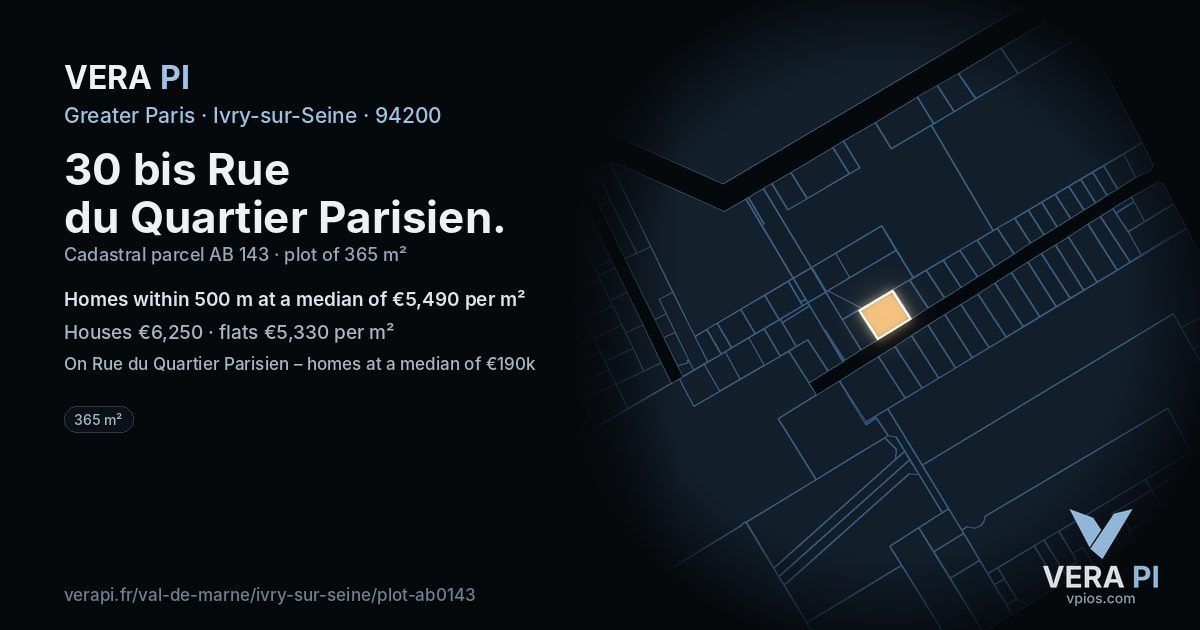 30 bis Rue du Quartier Parisien, Ivry-sur-Seine at night – the plot lit, the parcels around coloured by the prices near them