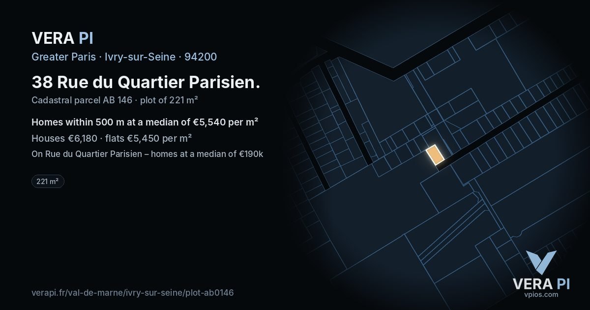 38 Rue du Quartier Parisien, Ivry-sur-Seine at night – the plot lit, the parcels around coloured by the prices near them