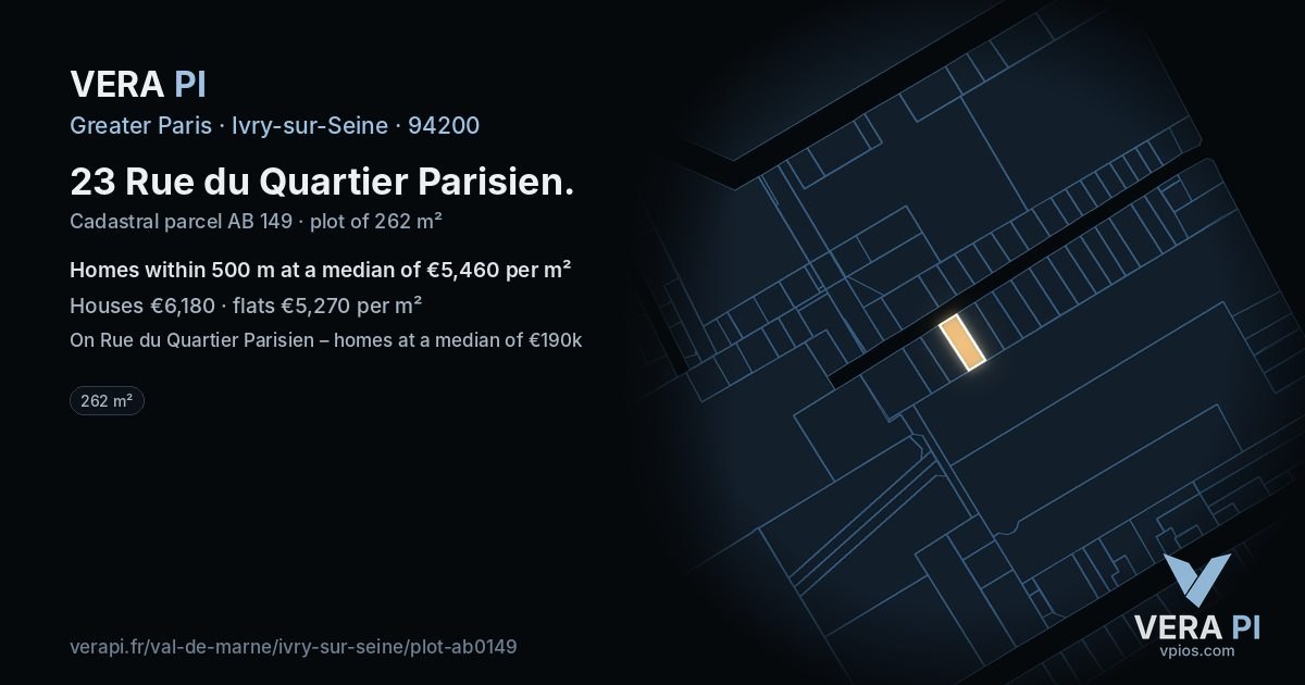 23 Rue du Quartier Parisien, Ivry-sur-Seine at night – the plot lit, the parcels around coloured by the prices near them