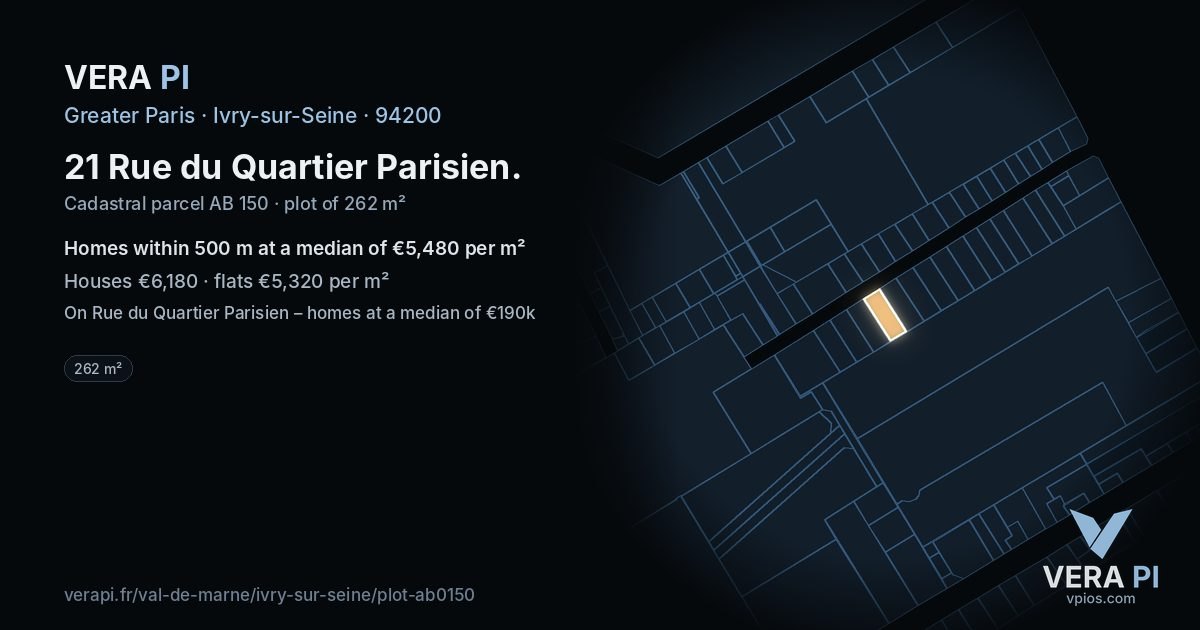 21 Rue du Quartier Parisien, Ivry-sur-Seine at night – the plot lit, the parcels around coloured by the prices near them