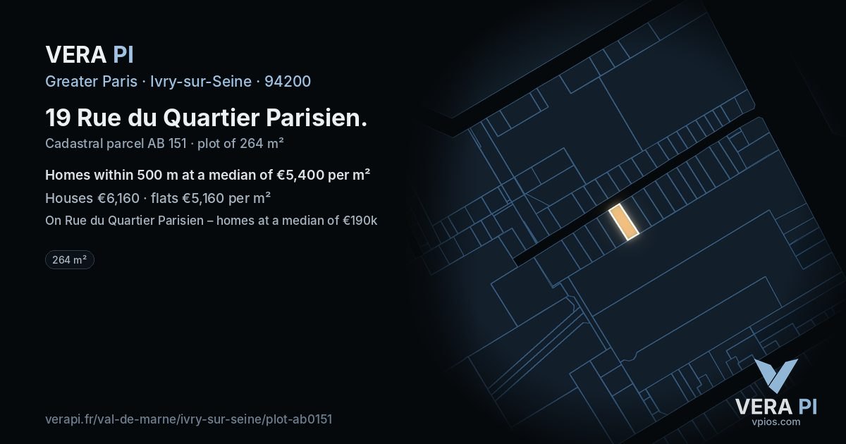 19 Rue du Quartier Parisien, Ivry-sur-Seine at night – the plot lit, the parcels around coloured by the prices near them