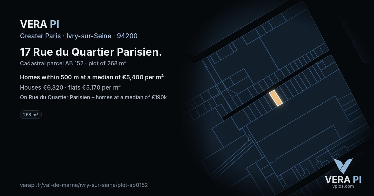 17 Rue du Quartier Parisien, Ivry-sur-Seine at night – the plot lit, the parcels around coloured by the prices near them