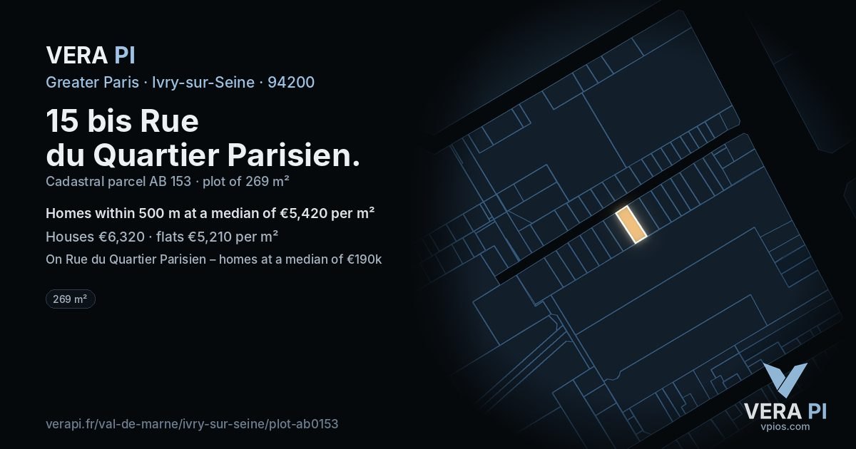 15 bis Rue du Quartier Parisien, Ivry-sur-Seine at night – the plot lit, the parcels around coloured by the prices near them