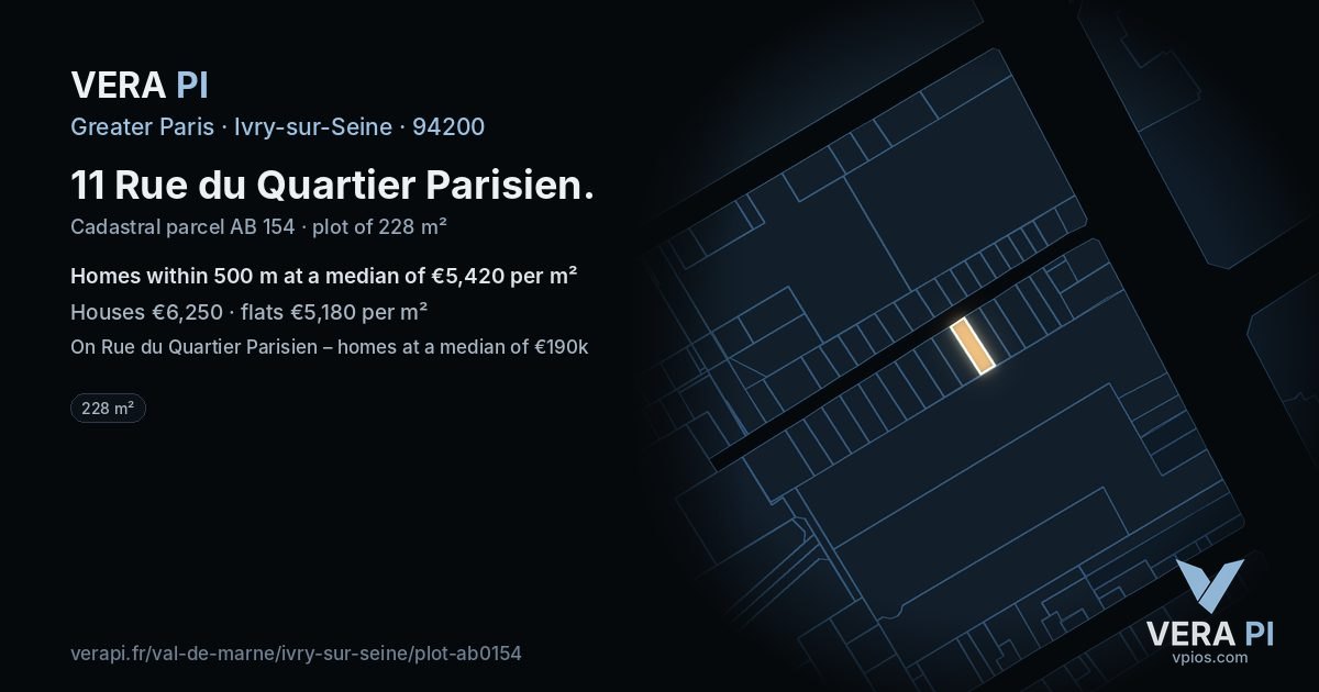 11 Rue du Quartier Parisien, Ivry-sur-Seine at night – the plot lit, the parcels around coloured by the prices near them