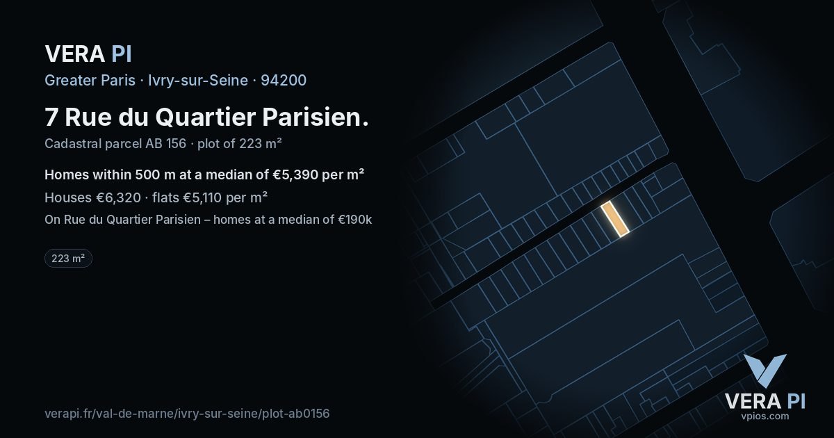 7 Rue du Quartier Parisien, Ivry-sur-Seine at night – the plot lit, the parcels around coloured by the prices near them