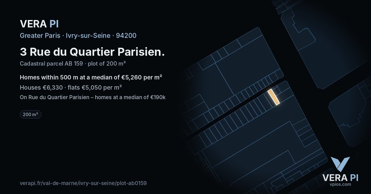 3 Rue du Quartier Parisien, Ivry-sur-Seine at night – the plot lit, the parcels around coloured by the prices near them