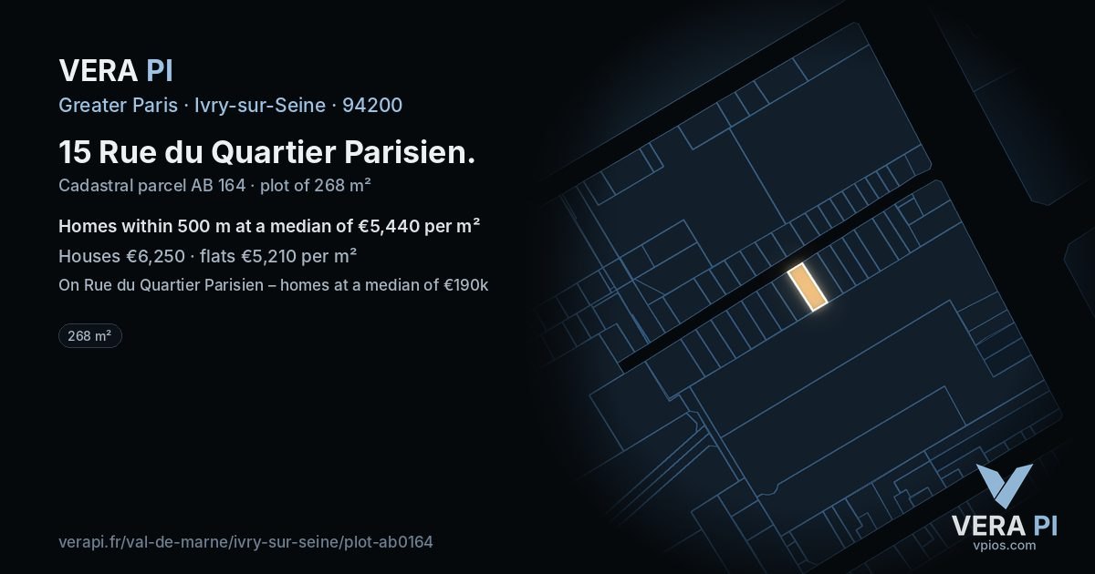 15 Rue du Quartier Parisien, Ivry-sur-Seine at night – the plot lit, the parcels around coloured by the prices near them