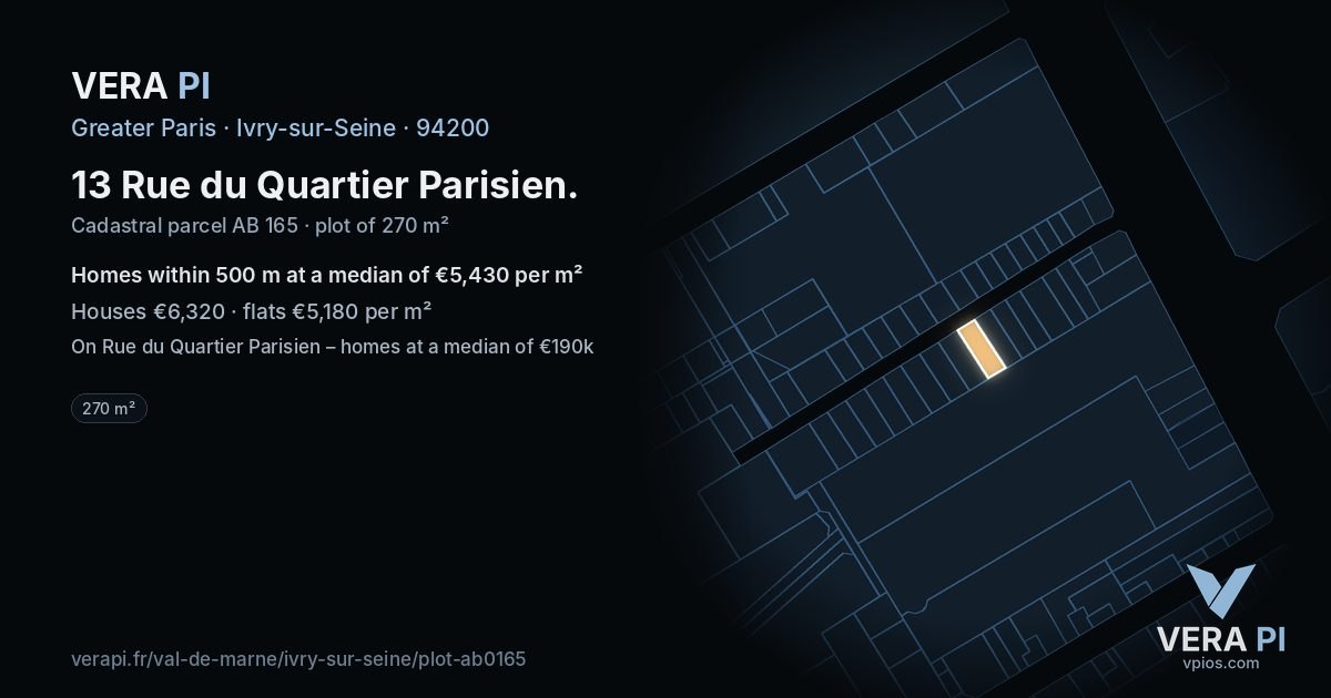 13 Rue du Quartier Parisien, Ivry-sur-Seine at night – the plot lit, the parcels around coloured by the prices near them