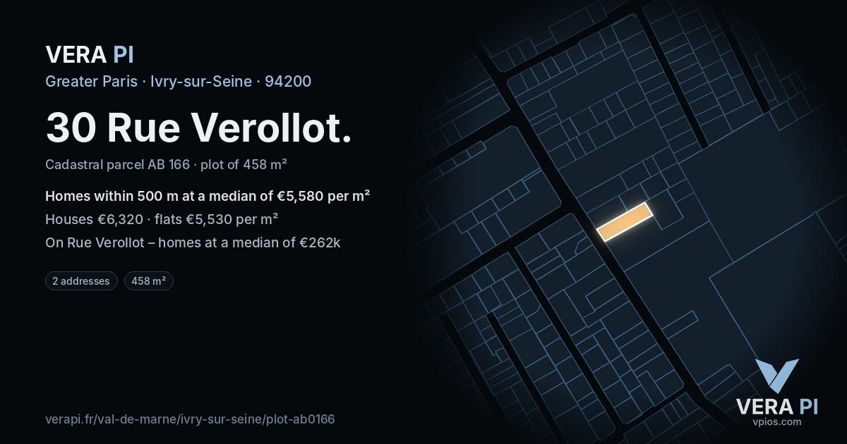 30 Rue Verollot, Ivry-sur-Seine at night – the plot lit, the parcels around coloured by the prices near them