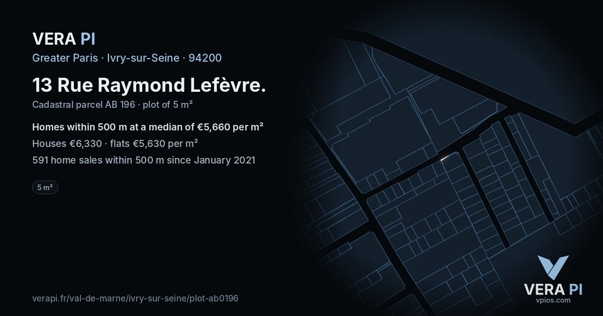 13 Rue Raymond Lefèvre, Ivry-sur-Seine at night – the plot lit, the parcels around coloured by the prices near them