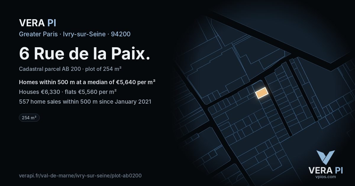 6 Rue de la Paix, Ivry-sur-Seine at night – the plot lit, the parcels around coloured by the prices near them