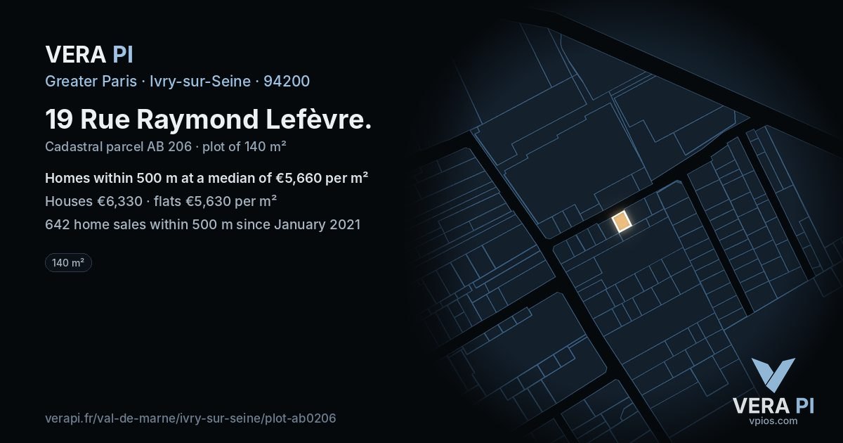 19 Rue Raymond Lefèvre, Ivry-sur-Seine at night – the plot lit, the parcels around coloured by the prices near them