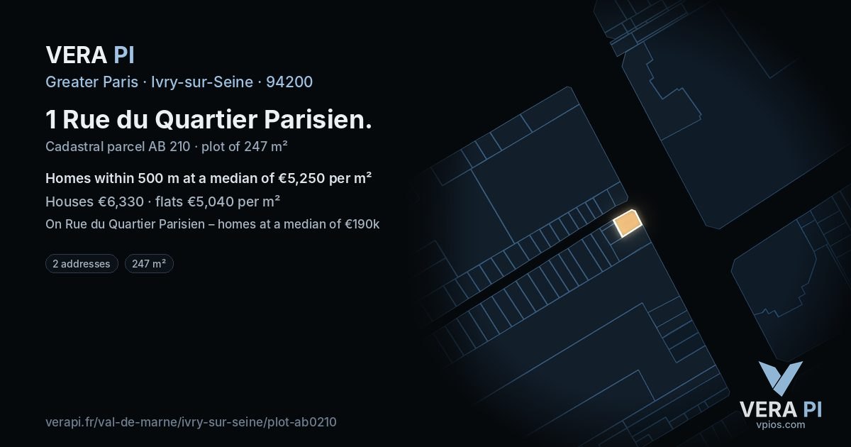 1 Rue du Quartier Parisien, Ivry-sur-Seine at night – the plot lit, the parcels around coloured by the prices near them
