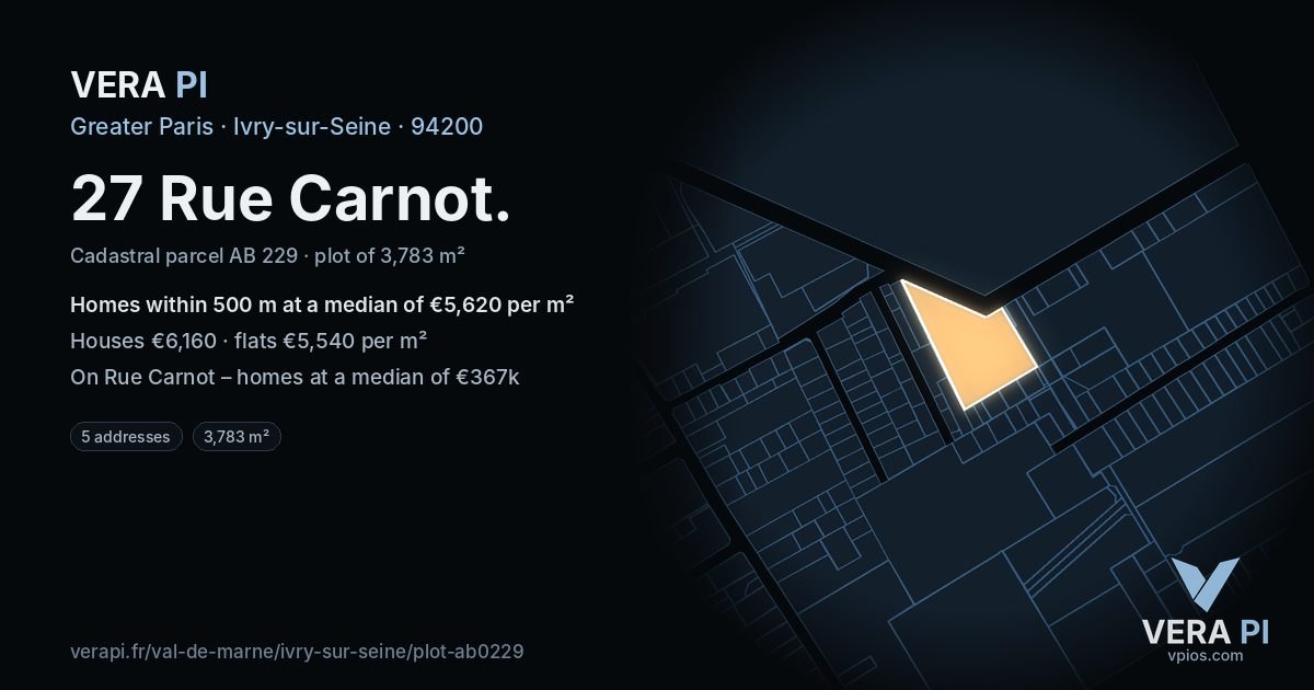 27 Rue Carnot, Ivry-sur-Seine at night – the plot lit, the parcels around coloured by the prices near them
