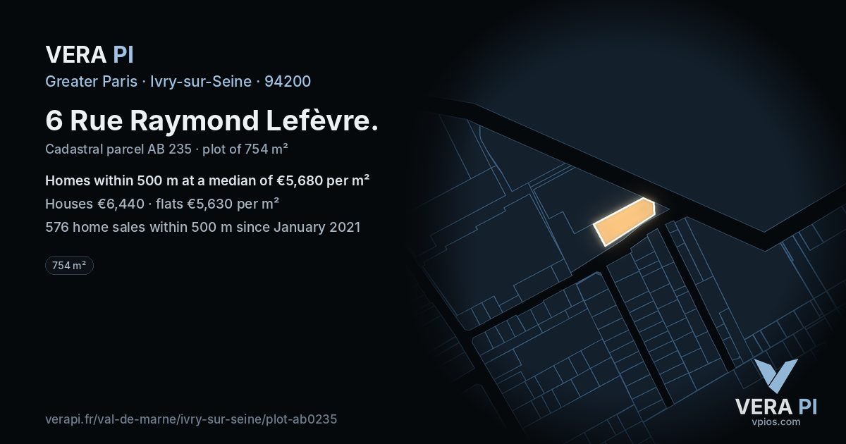 6 Rue Raymond Lefèvre, Ivry-sur-Seine at night – the plot lit, the parcels around coloured by the prices near them