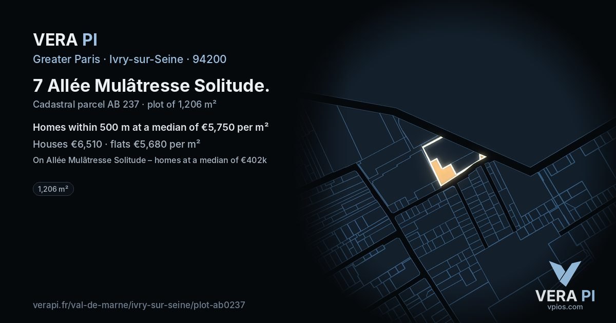 7 Allée Mulâtresse Solitude, Ivry-sur-Seine at night – the plot lit, the parcels around coloured by the prices near them
