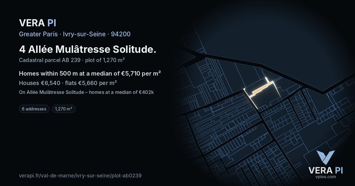 4 Allée Mulâtresse Solitude, Ivry-sur-Seine at night – the plot lit, the parcels around coloured by the prices near them