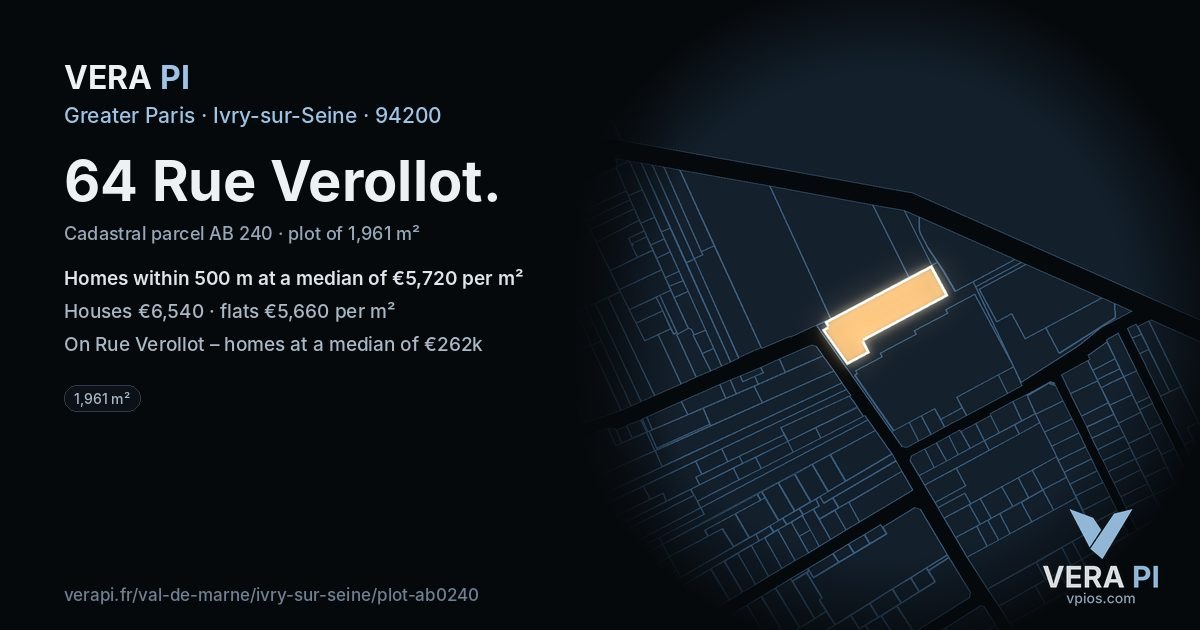 64 Rue Verollot, Ivry-sur-Seine at night – the plot lit, the parcels around coloured by the prices near them