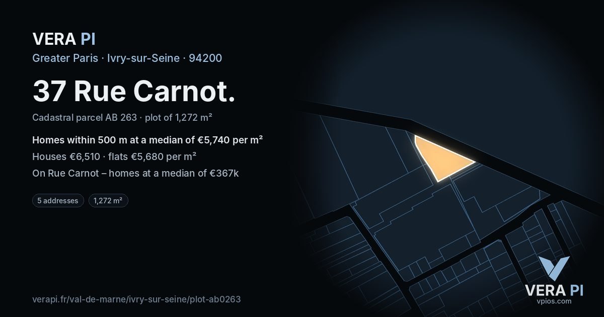 37 Rue Carnot, Ivry-sur-Seine at night – the plot lit, the parcels around coloured by the prices near them