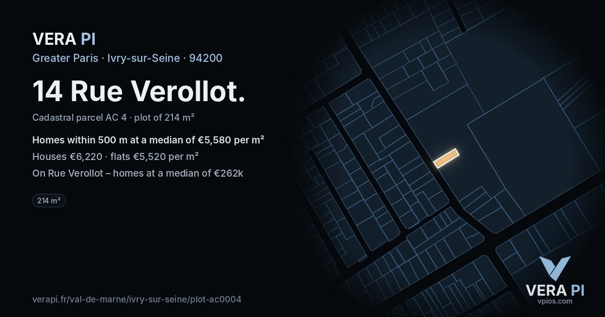14 Rue Verollot, Ivry-sur-Seine at night – the plot lit, the parcels around coloured by the prices near them