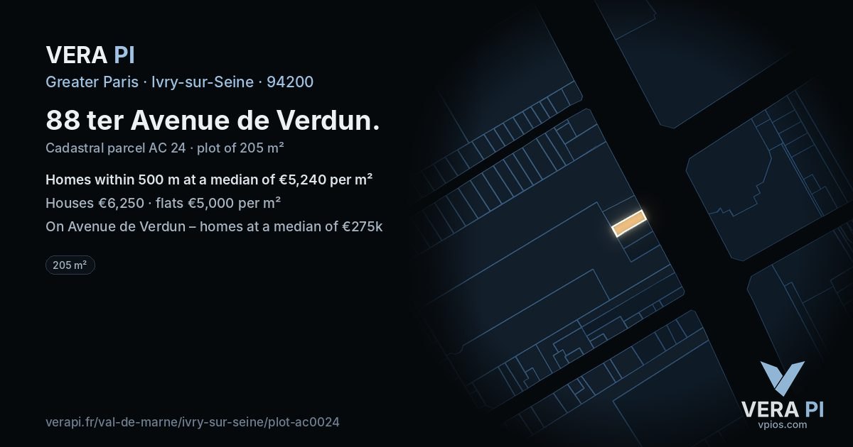 88 ter Avenue de Verdun, Ivry-sur-Seine at night – the plot lit, the parcels around coloured by the prices near them